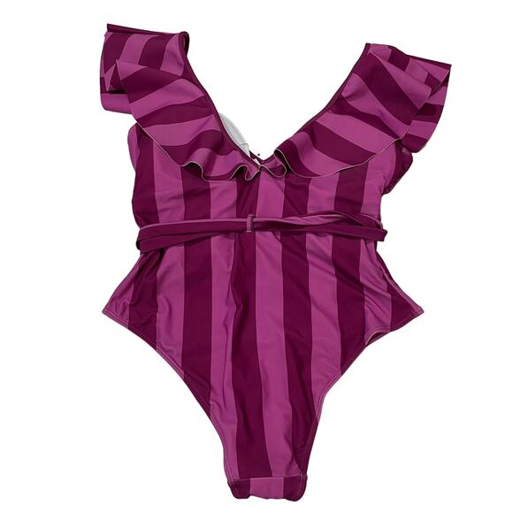 NWT Eloquii Ruffle Shoulder One Piece W Belt - Summer Stripe - 16 - Picture 3 of 7
